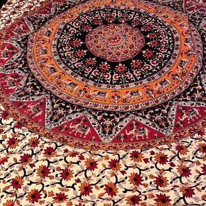 Bohemian Elephant Mandala Tapestry - Black, Orange, Pink